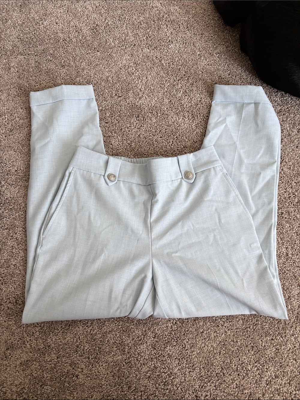 Light Blue Casual Trousers with Button Waist Tabs